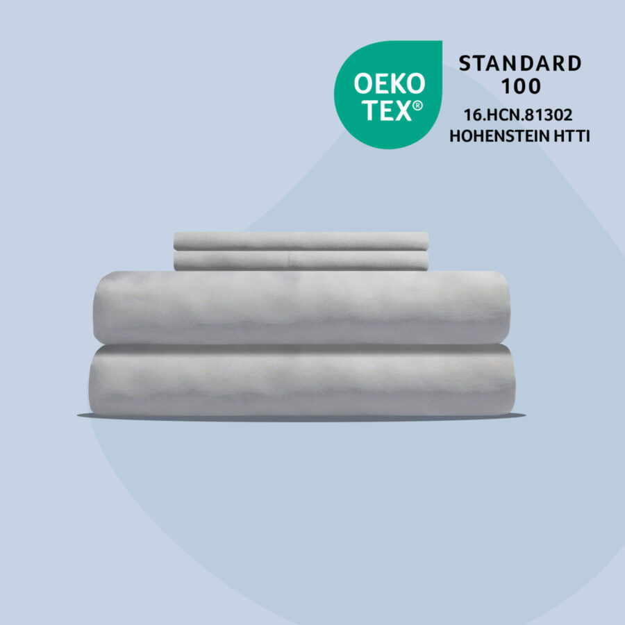 Juno Bamboo Sheets in Light Grey colour - with OEKO-TEX logo