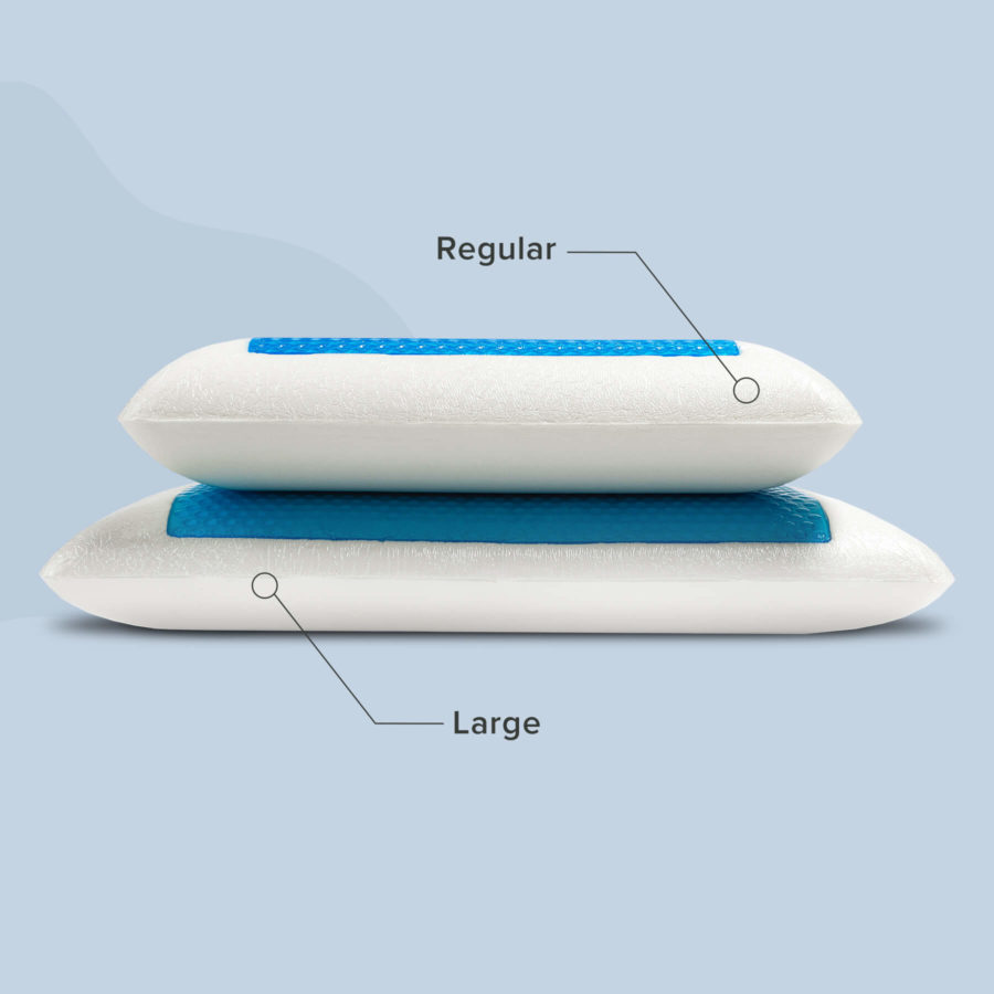 An image showing the size difference between the Regular and Large size Juno Cooling Gel Pillows.