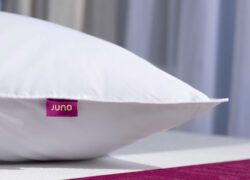 Close-up of Juno Down Alternative Pillow tag