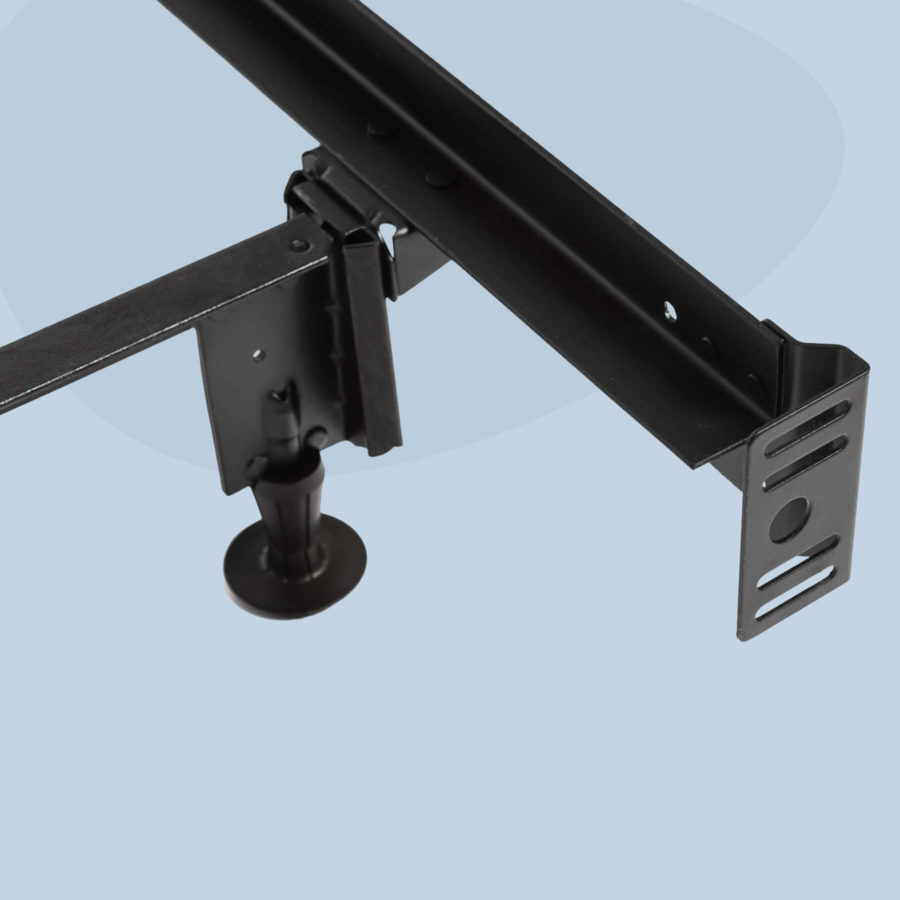 A close up of the headboard mounting bracket on the Juno metal bed frame.