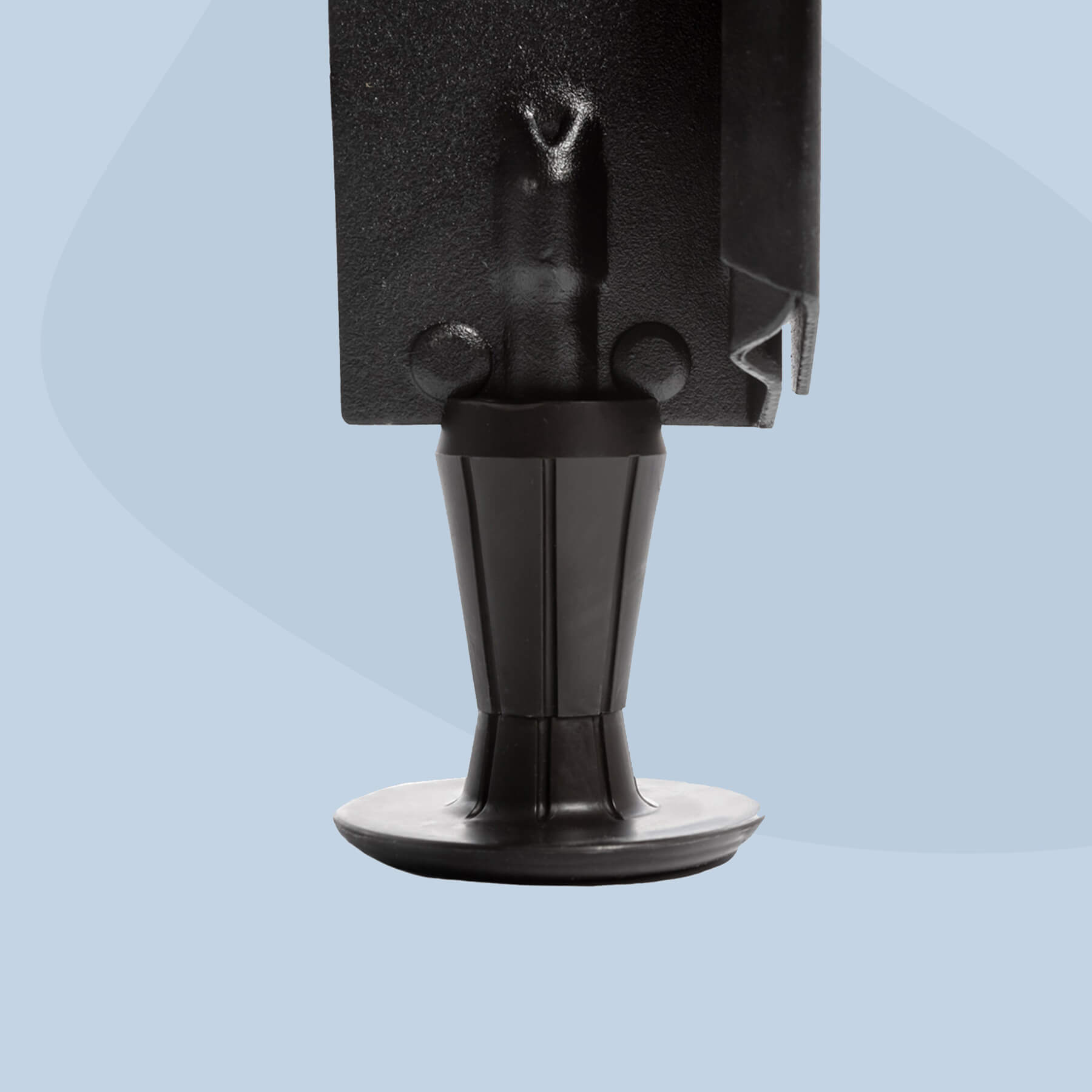 JB-MBF-Carousel-5 A close-up of one of the Juno metal bed frame legs with a rubberized foot.