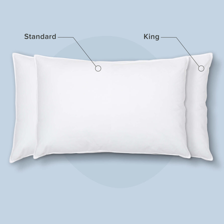 A picture displaying the difference between the standard and king size Juno microfibre pillows.