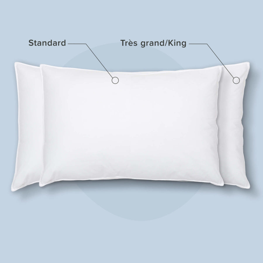 Une photo montrant la différence entre les oreillers en microfibre Juno standard et king size.