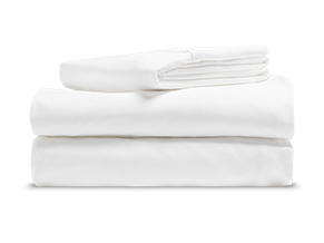 The sateen cotton sheet set that comes with the Juno comfort sleep bundle, including a fitted sheet, a top sheet, and pillowcase.