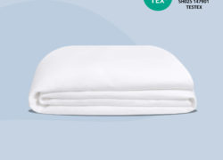 Folded Juno mattress protector with OEKO-TEX logo